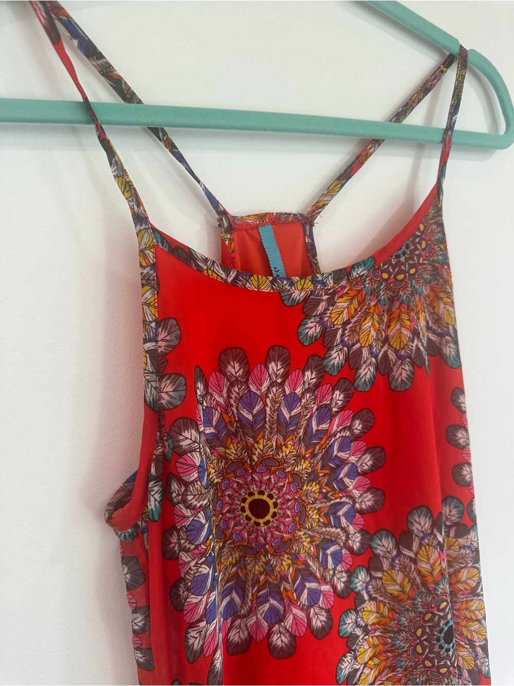 Red Floral Asymmetric Spaghetti-Strap Razorback Top - Picture 2 of 3